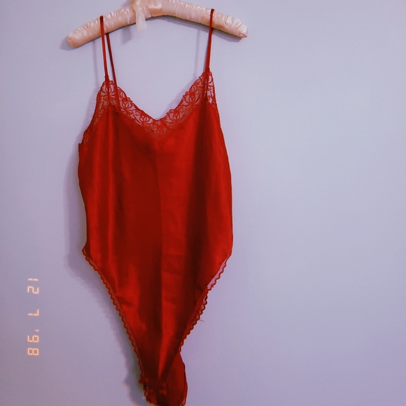Victoria's Secret// Red Lace Trim Bodysuit - Picture 1 of 4